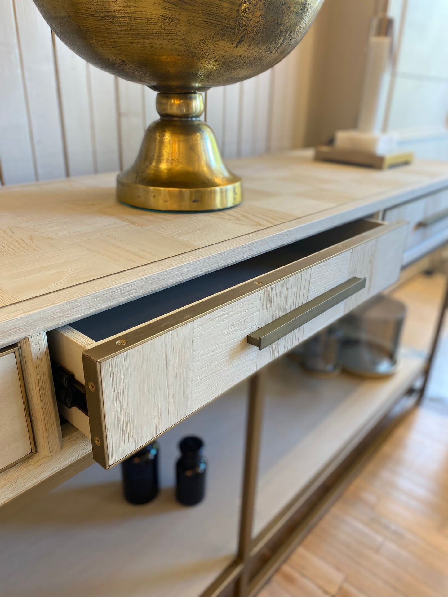 Gold Trim Wooden Console