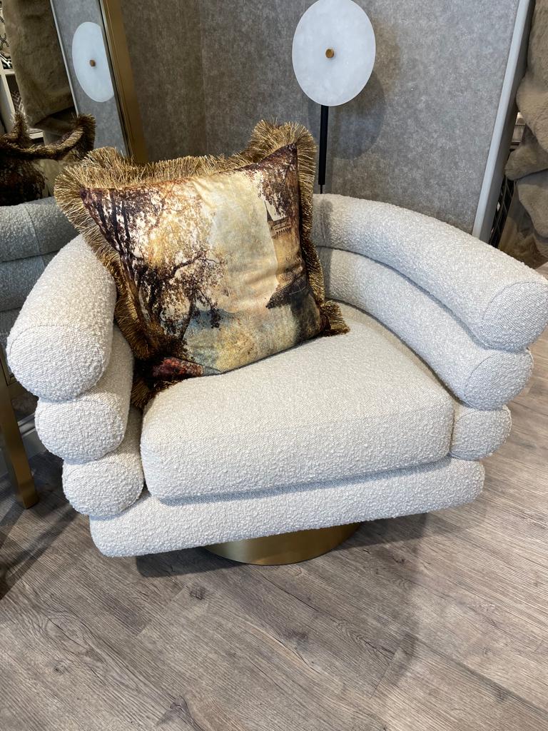 Swivel Cream Boucle Chair