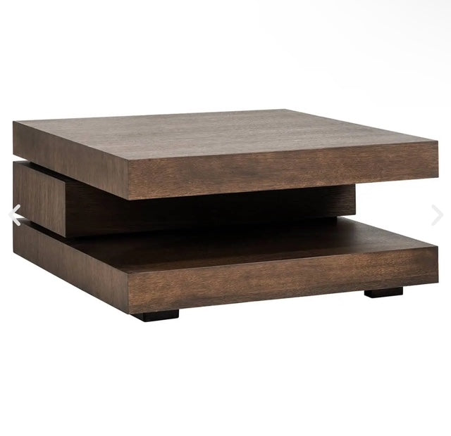 Oak Veneer cut out shelf square coffee table