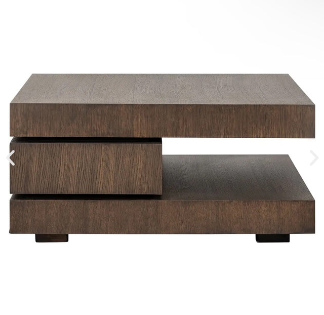 Oak Veneer cut out shelf square coffee table