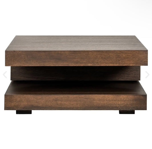 Oak Veneer cut out shelf square coffee table
