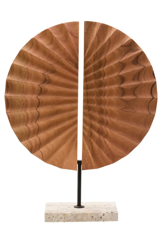Natural Wood Sculpture With Travertine Base