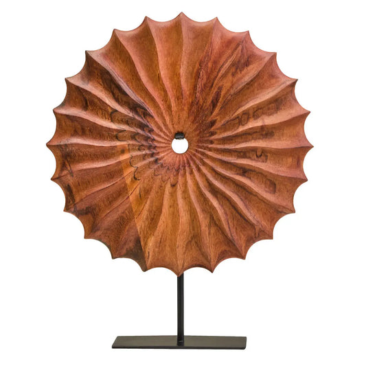 Brown Wood Sculpture With Black Metal Base