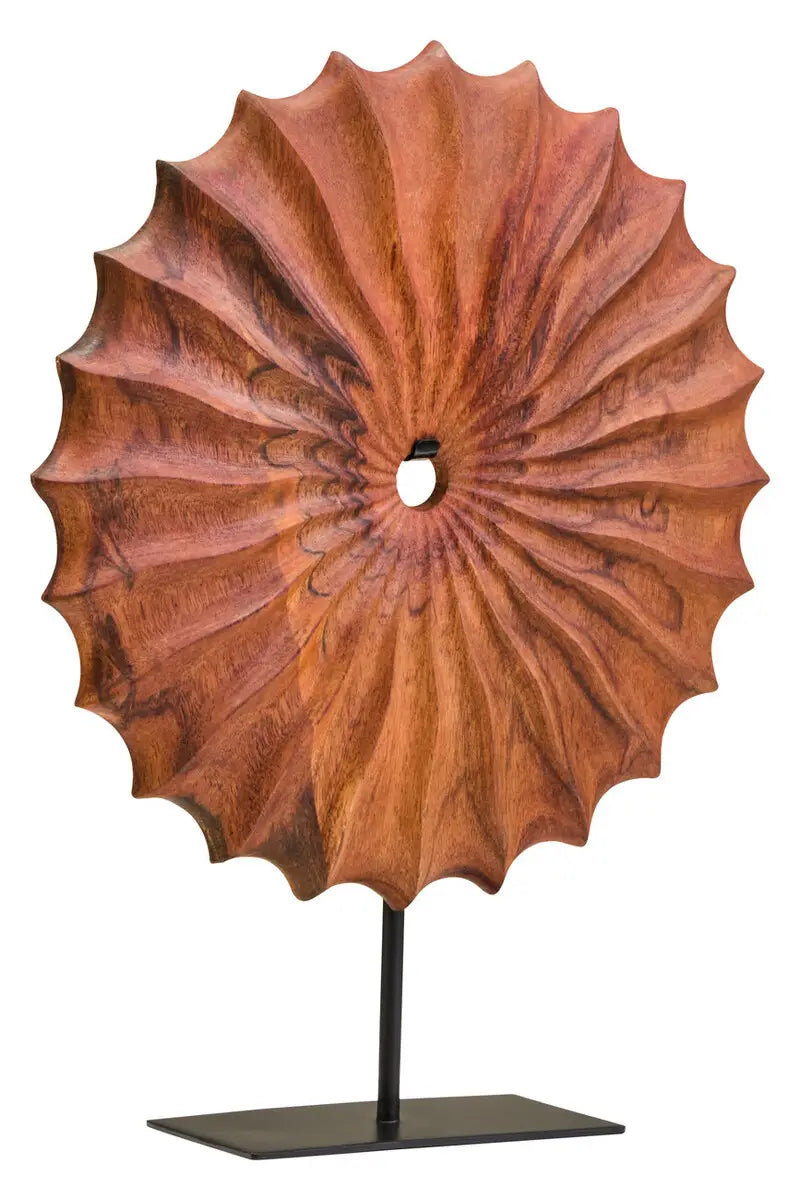 Brown Wood Sculpture With Black Metal Base
