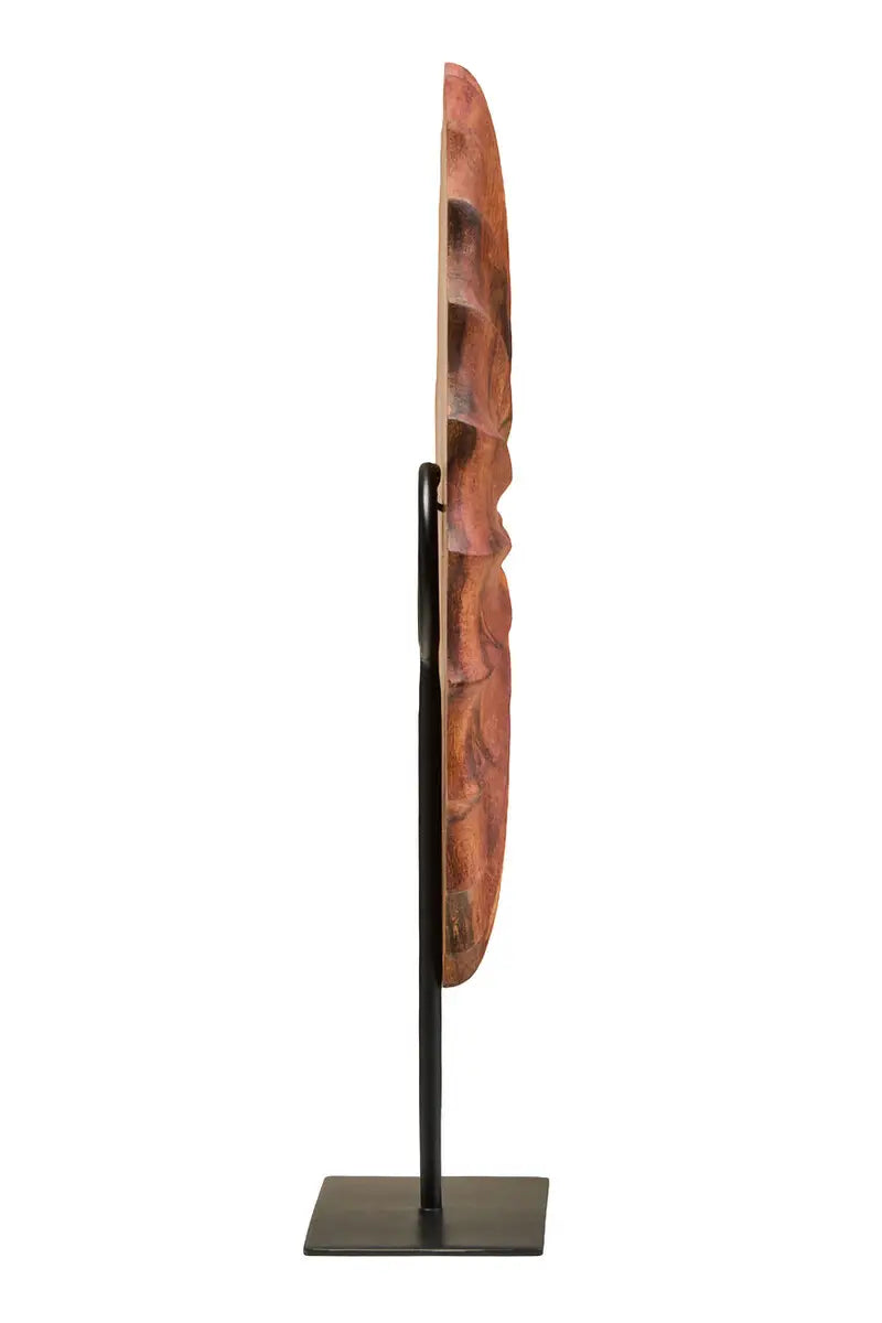 Brown Wood Sculpture With Black Metal Base