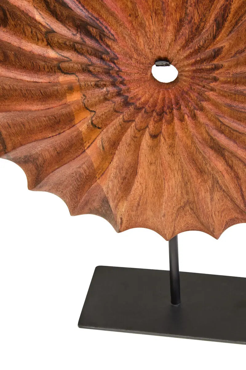 Brown Wood Sculpture With Black Metal Base