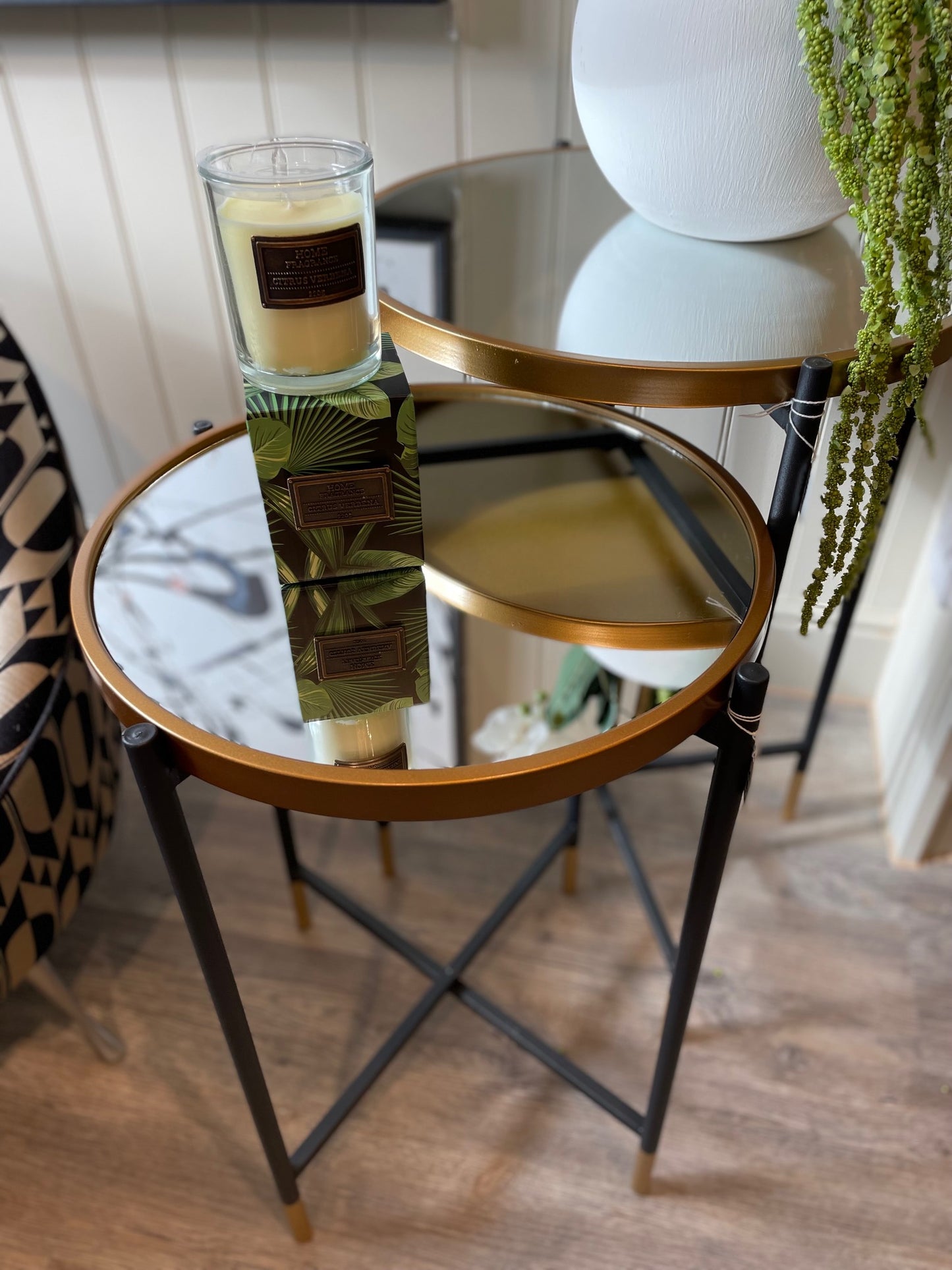 Tall Mirror Top Side Table