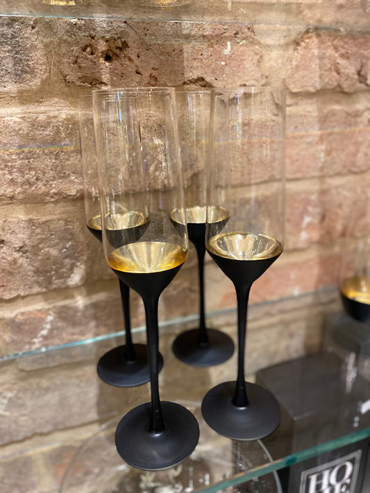 Black & Gold Champagne Glasses