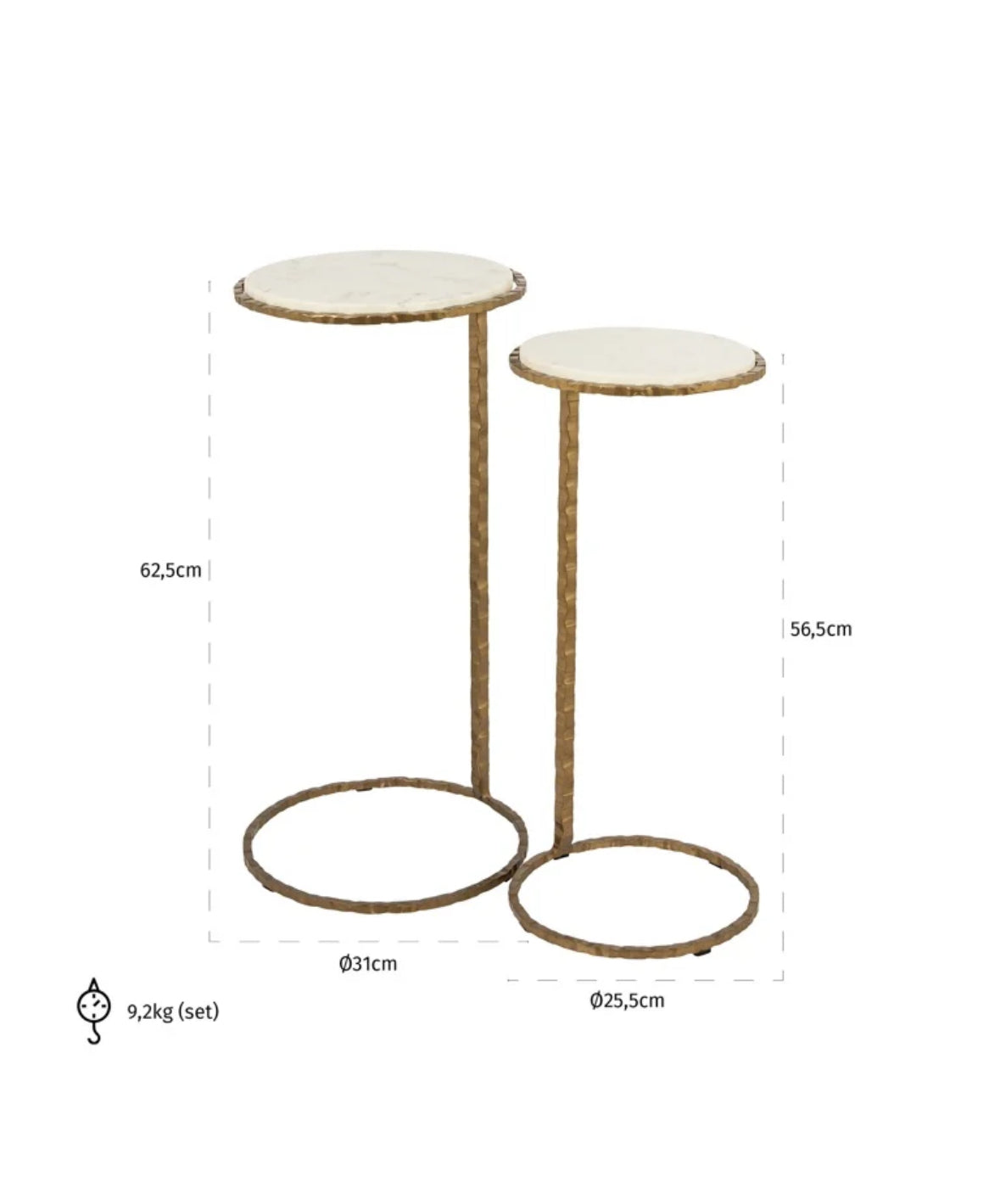 Gold Metal/Marble Set of 2 Side/End Tables